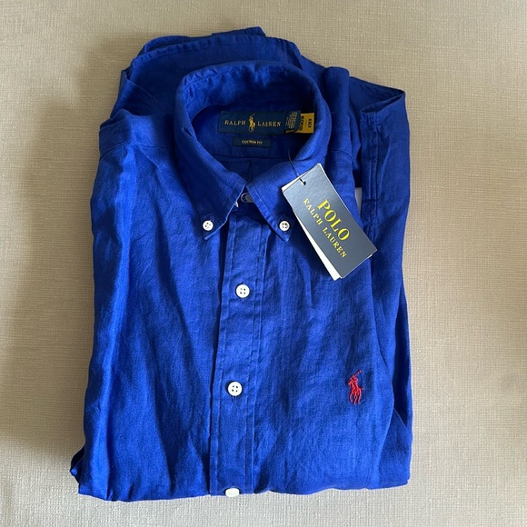 NWT blue Ralph Lauren button down long-sleeve shirt - Picture 1 of 4